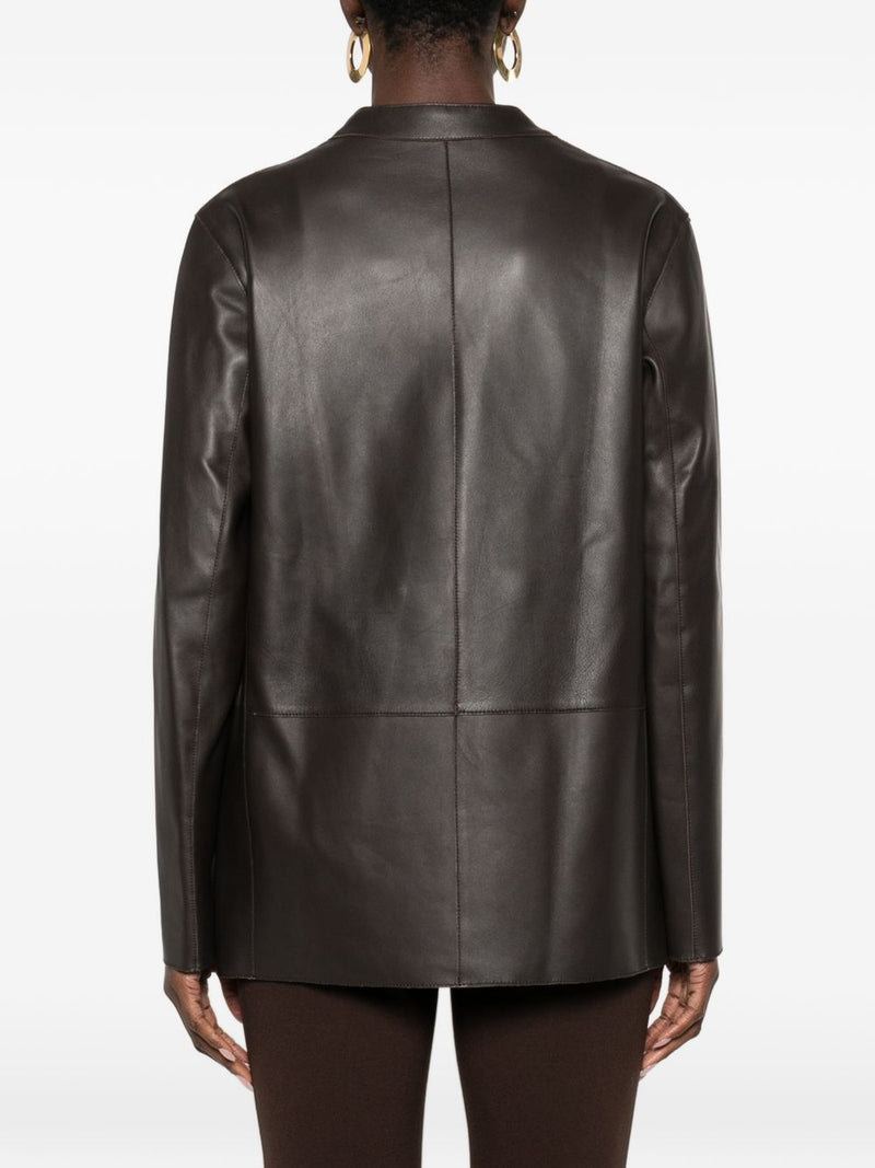 Emporio Armani V-neck panelled design long sleeves Leathe... | Urbalenti™ NYC