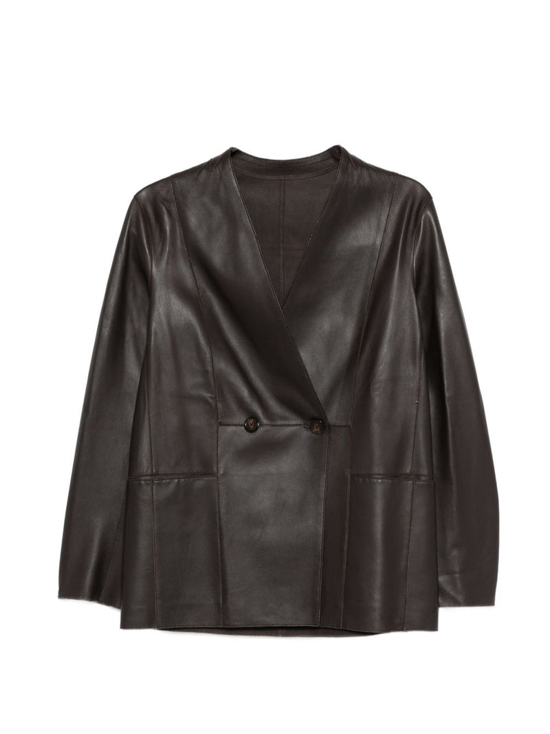 Emporio Armani V-neck panelled design long sleeves Leathe... | Urbalenti™ NYC