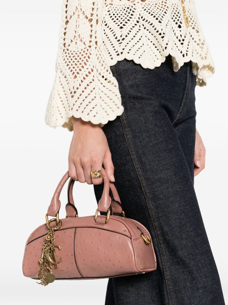 Chloé Chloé Small Ostrich-Effect Leather Bowling Bag