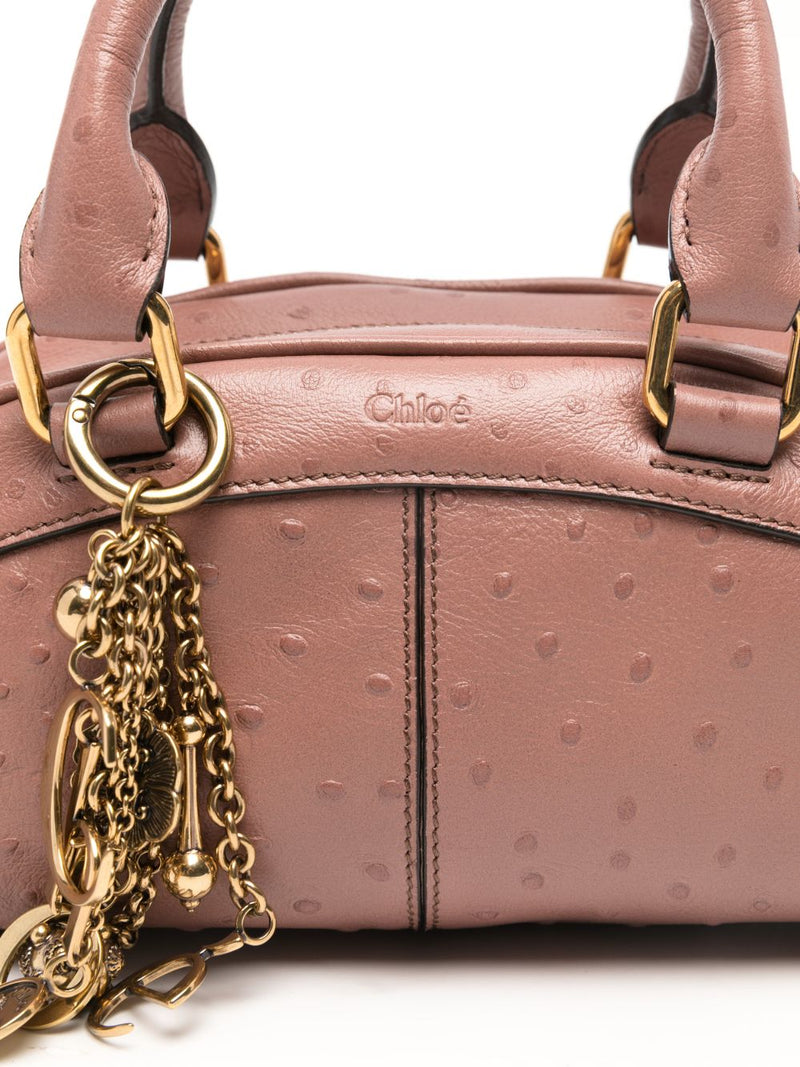 Chloé Chloé Small Ostrich-Effect Leather Bowling Bag