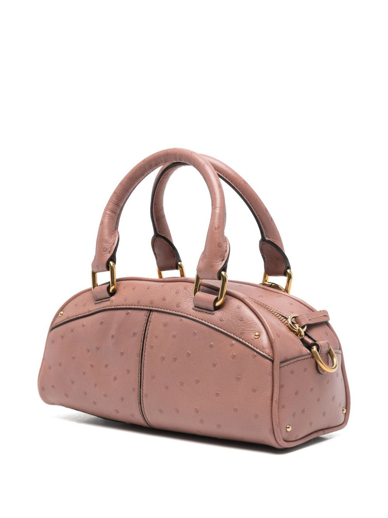 Chloé Chloé Small Ostrich-Effect Leather Bowling Bag