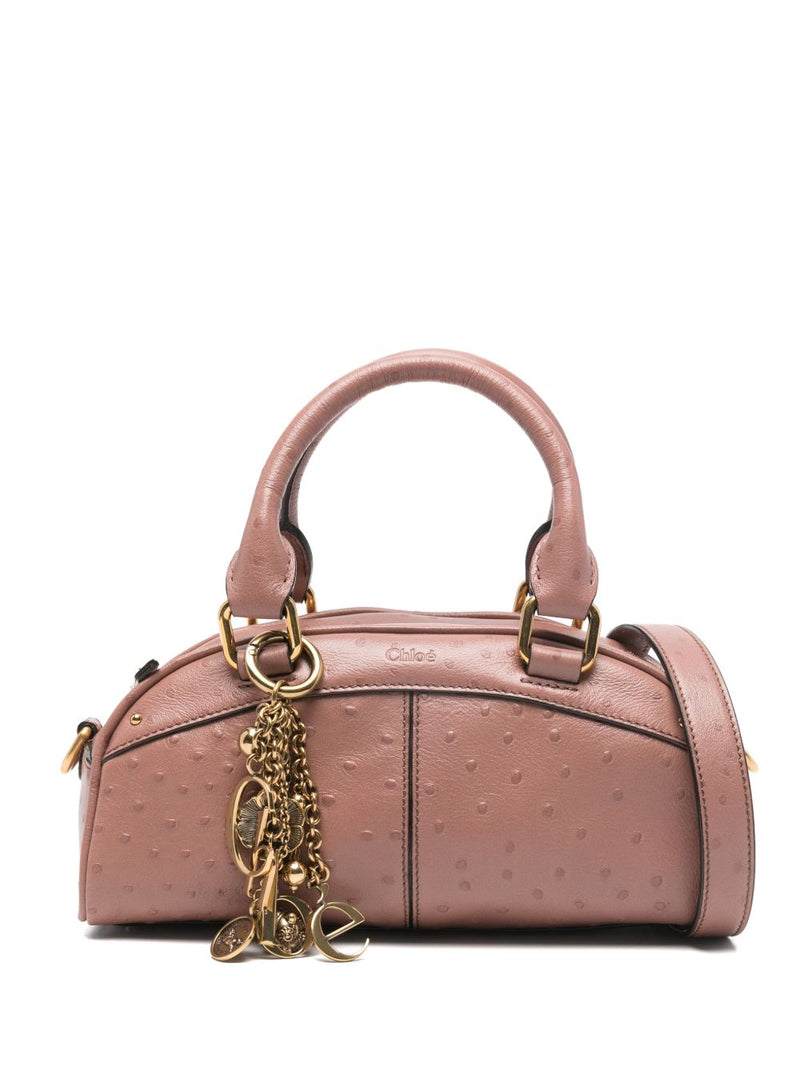 Chloé Chloé Small Ostrich-Effect Leather Bowling Bag