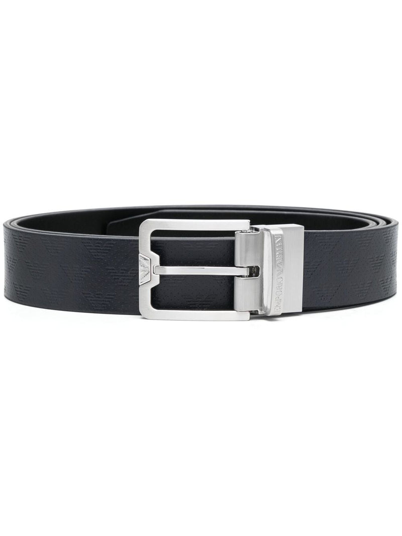 EMPORIO ARMANI EXCLUSIVE Reversible Leather Belt With All-Over Monogram | Urbalenti™ NYC