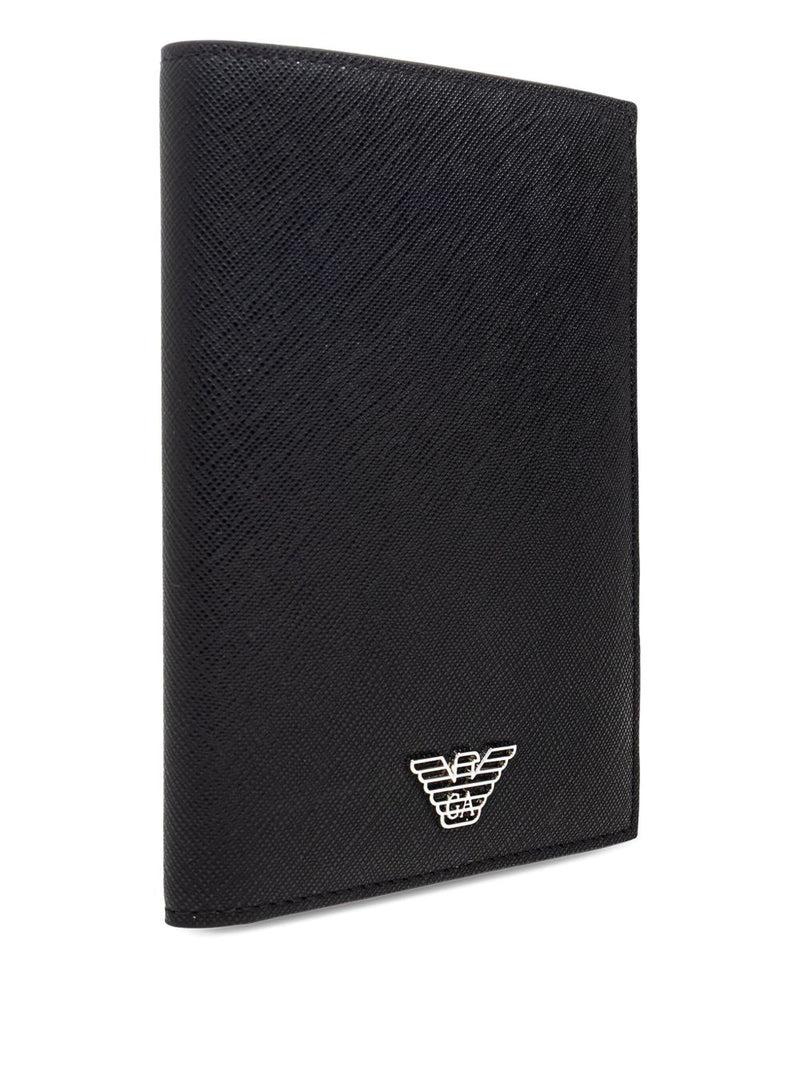 Emporio Armani Asv Regenerated Saffiano Leather Passport Holder With Eagle Plate | Urbalenti™ NYC