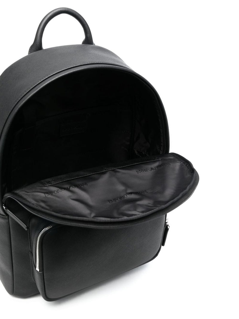 Emporio Armani Emporio Armani Asv Regenerated Saffiano Leather Round Backpack With Eagle Plate