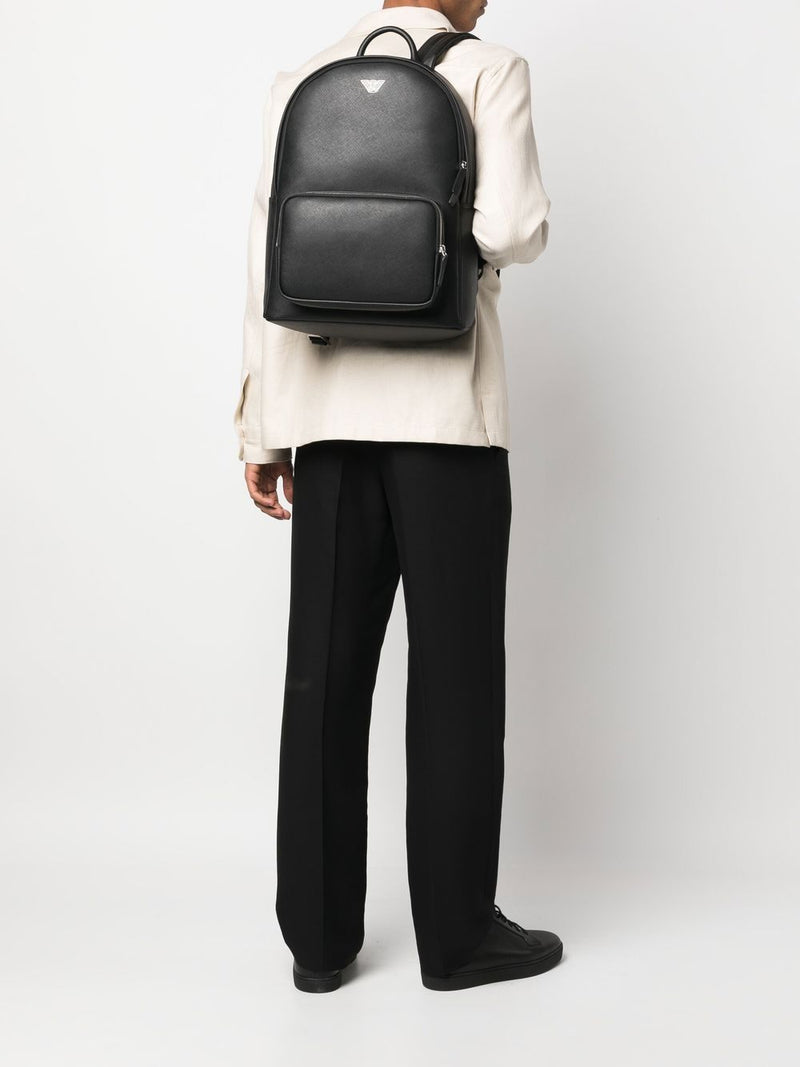 Emporio Armani Emporio Armani Asv Regenerated Saffiano Leather Round Backpack With Eagle Plate