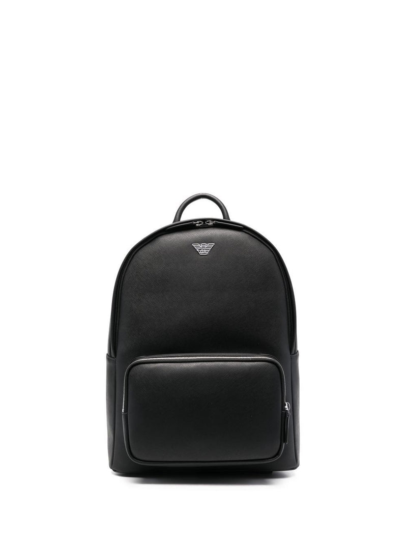 Emporio Armani Emporio Armani Asv Regenerated Saffiano Leather Round Backpack With Eagle Plate