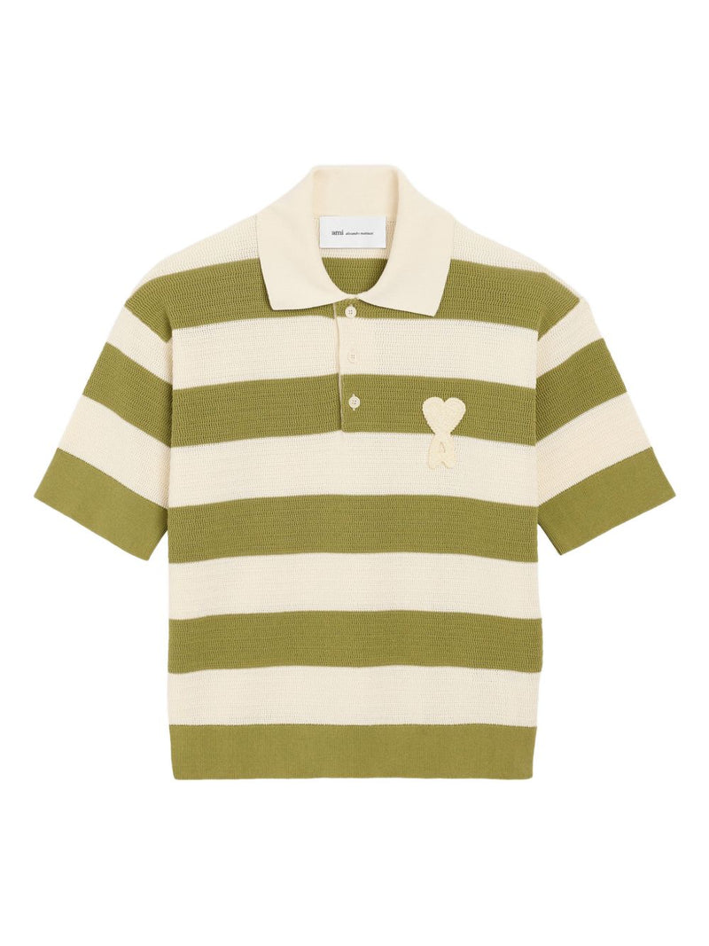 Ami Paris Ami De Coeur striped polo shirt | Urbalenti™ NYC