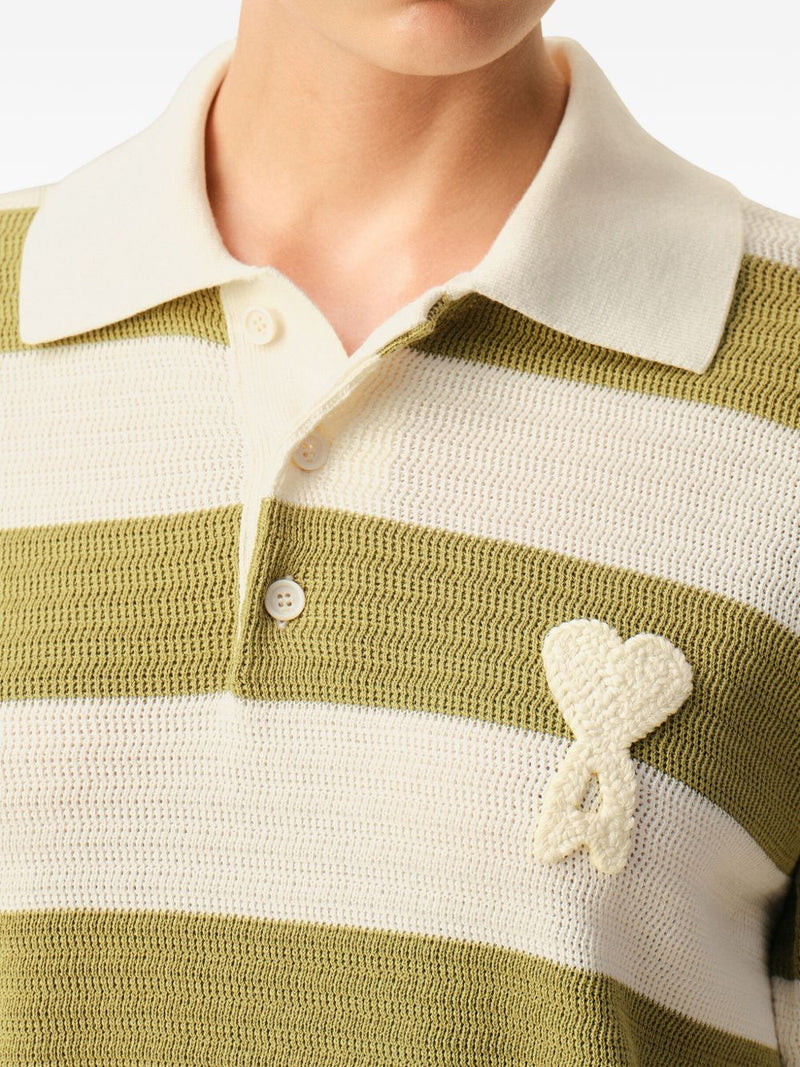 Ami Paris Ami De Coeur striped polo shirt | Urbalenti™ NYC