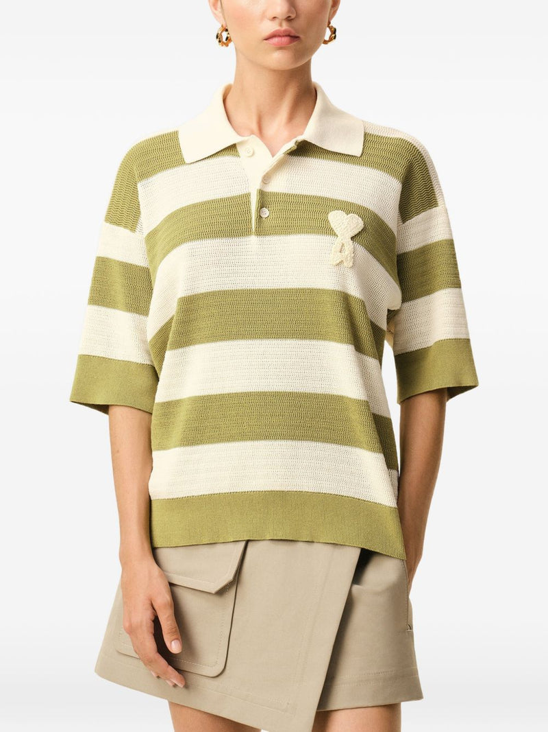 Ami Paris Ami De Coeur striped polo shirt | Urbalenti™ NYC