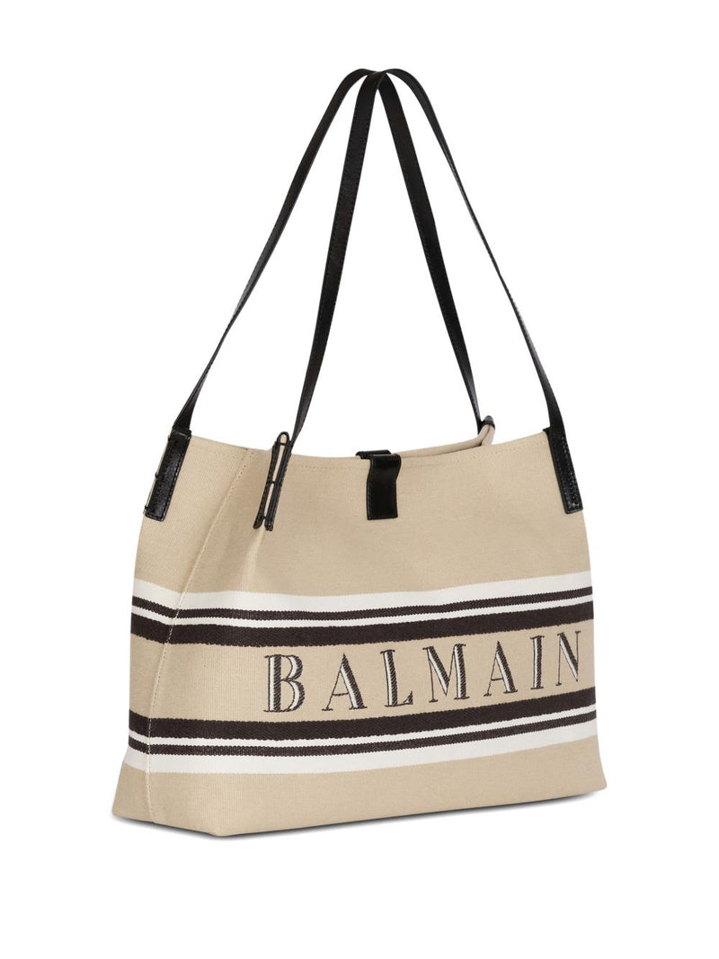 Balmain Balmain Medium Release Shopper Bag In Canvas And Calfskin