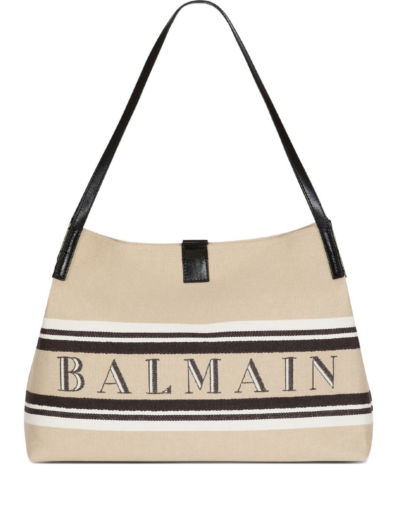 Balmain Balmain Medium Release Shopper Bag In Canvas And Calfskin