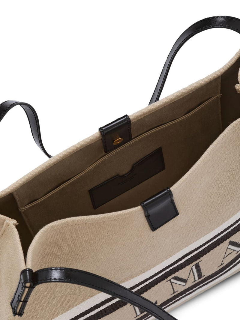 Balmain Balmain Medium Release Shopper Bag In Canvas And Calfskin