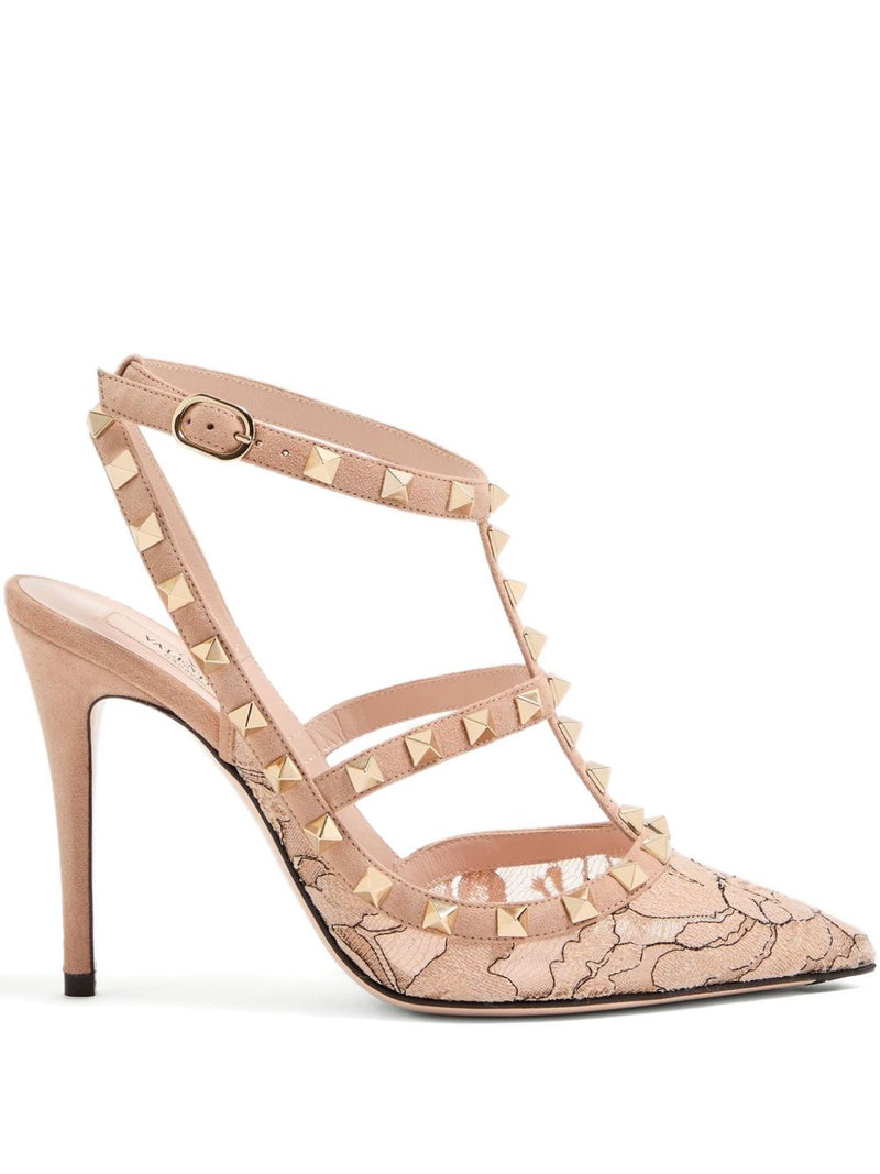 Valentino Garavani Valentino Garavani Rockstud Lace Pump With Straps 100Mm