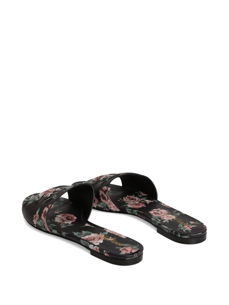 Dolce & Gabbana -DG black floral print slide sandals | Urbalenti™ NYC