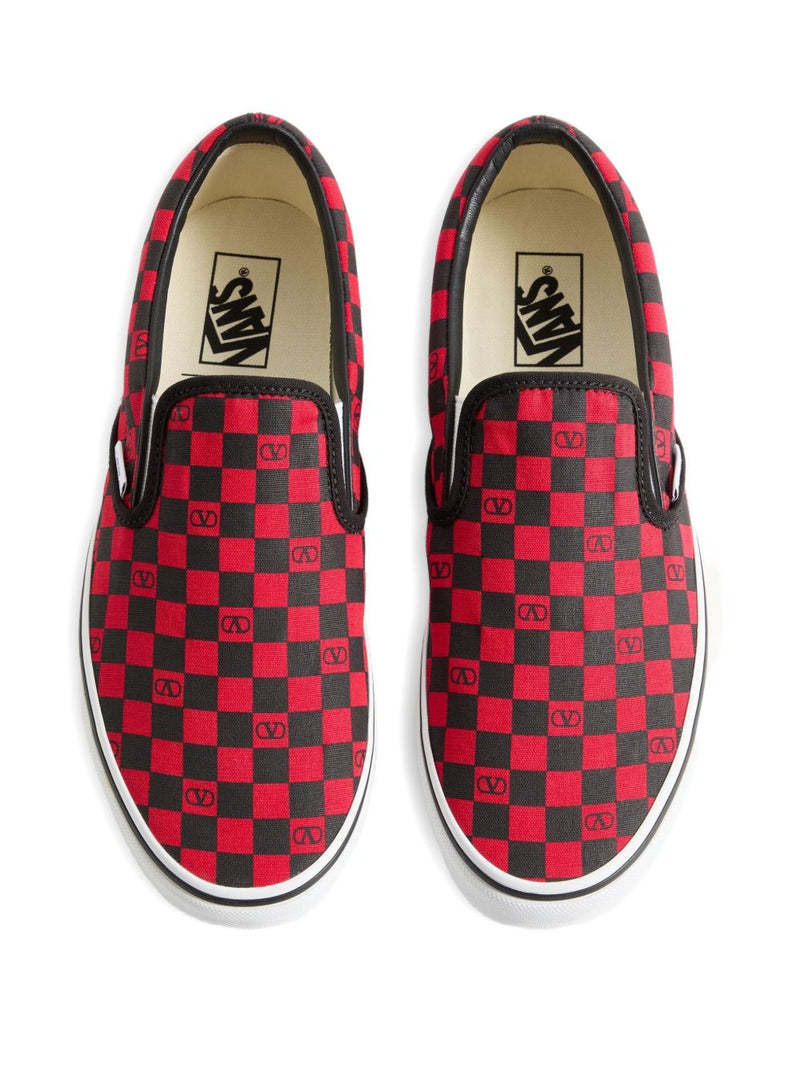 VALENTINO GARAVANI X VANS Classic Slip-On Checkerboard Shoes - Red Canvas | Urbalenti™ NYC