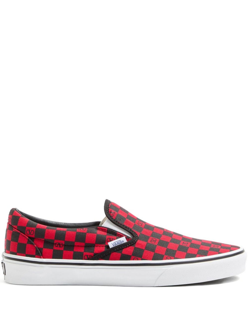 VALENTINO GARAVANI X VANS Classic Slip-On Checkerboard Shoes - Red Canvas | Urbalenti™ NYC