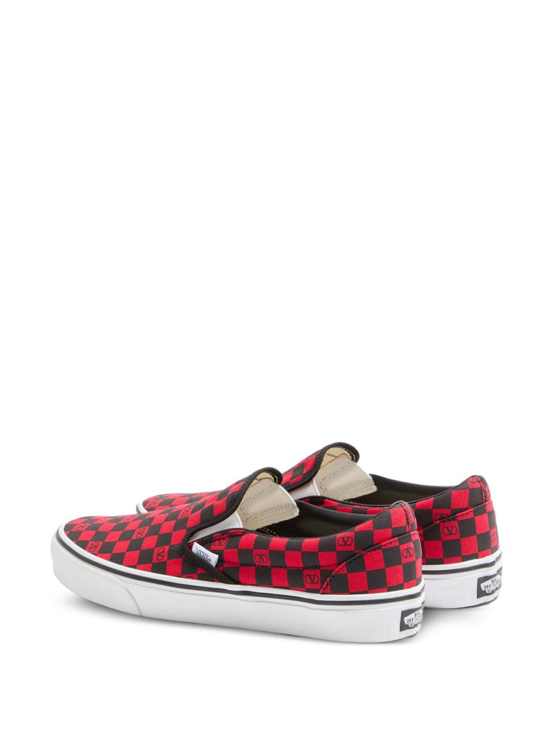 VALENTINO GARAVANI X VANS Classic Slip-On Checkerboard Shoes - Red Canvas | Urbalenti™ NYC