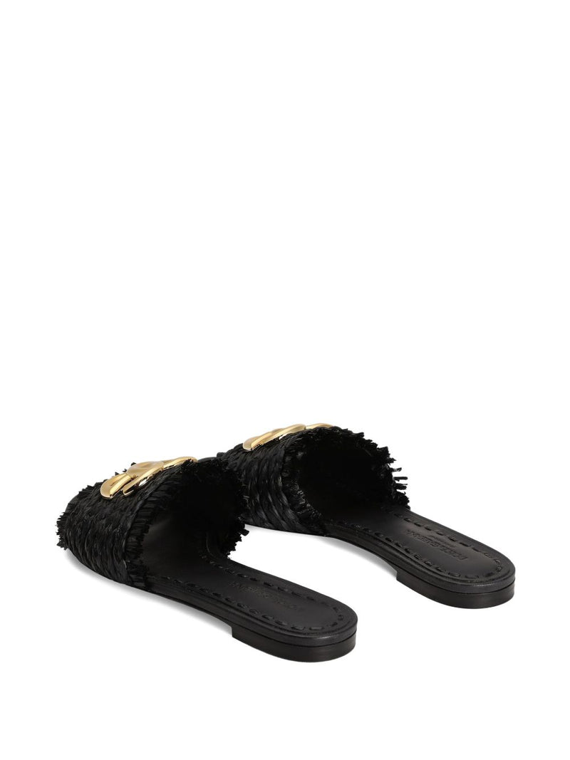 Dolce & Gabbana Dolce & Gabbana Woven Raffia Slippers with Fringe