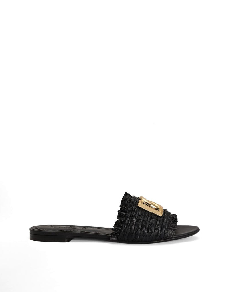 Dolce & Gabbana Dolce & Gabbana Woven Raffia Slippers with Fringe