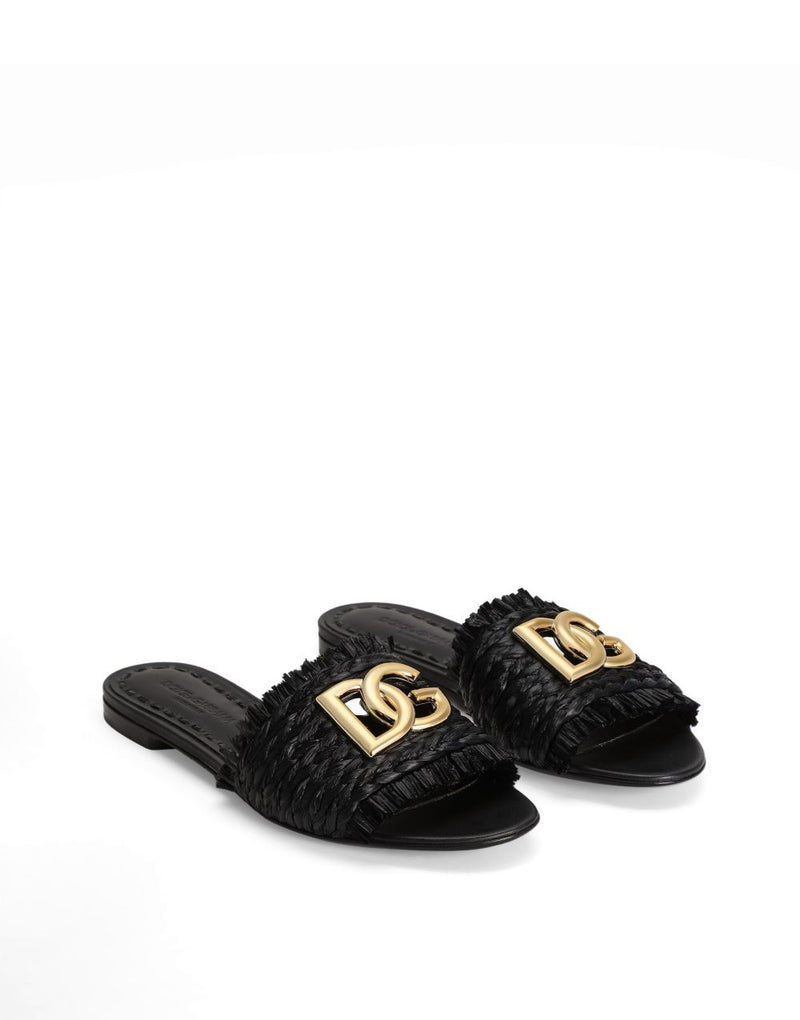 Dolce & Gabbana Dolce & Gabbana Woven Raffia Slippers with Fringe