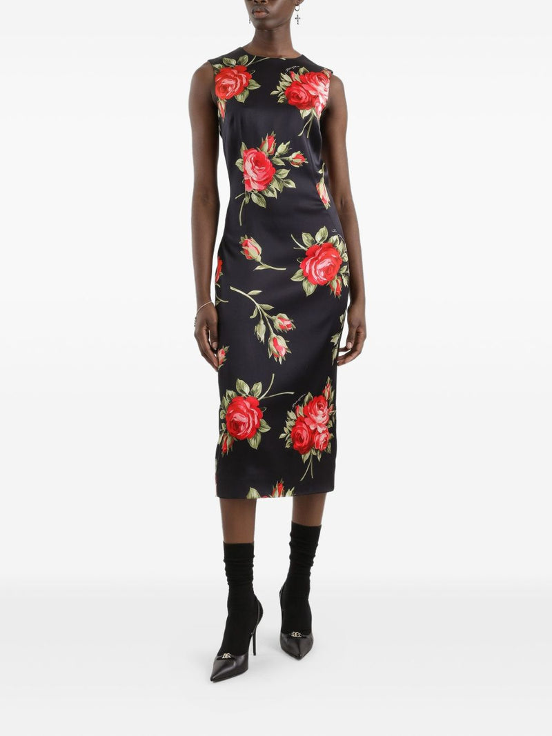 Dolce & Gabbana Roses bouquet print midi dress | Urbalenti™ NYC