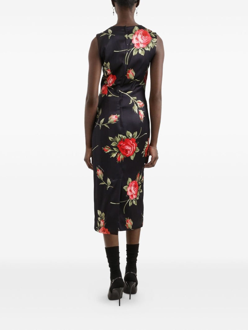 Dolce & Gabbana Roses bouquet print midi dress | Urbalenti™ NYC