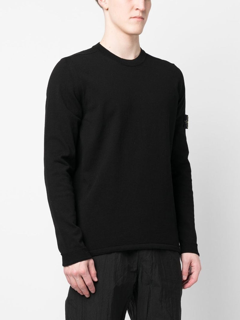 Stone Island Compass motif ribbed cuffs Cotton crewneck sweater | Urbalenti™ NYC