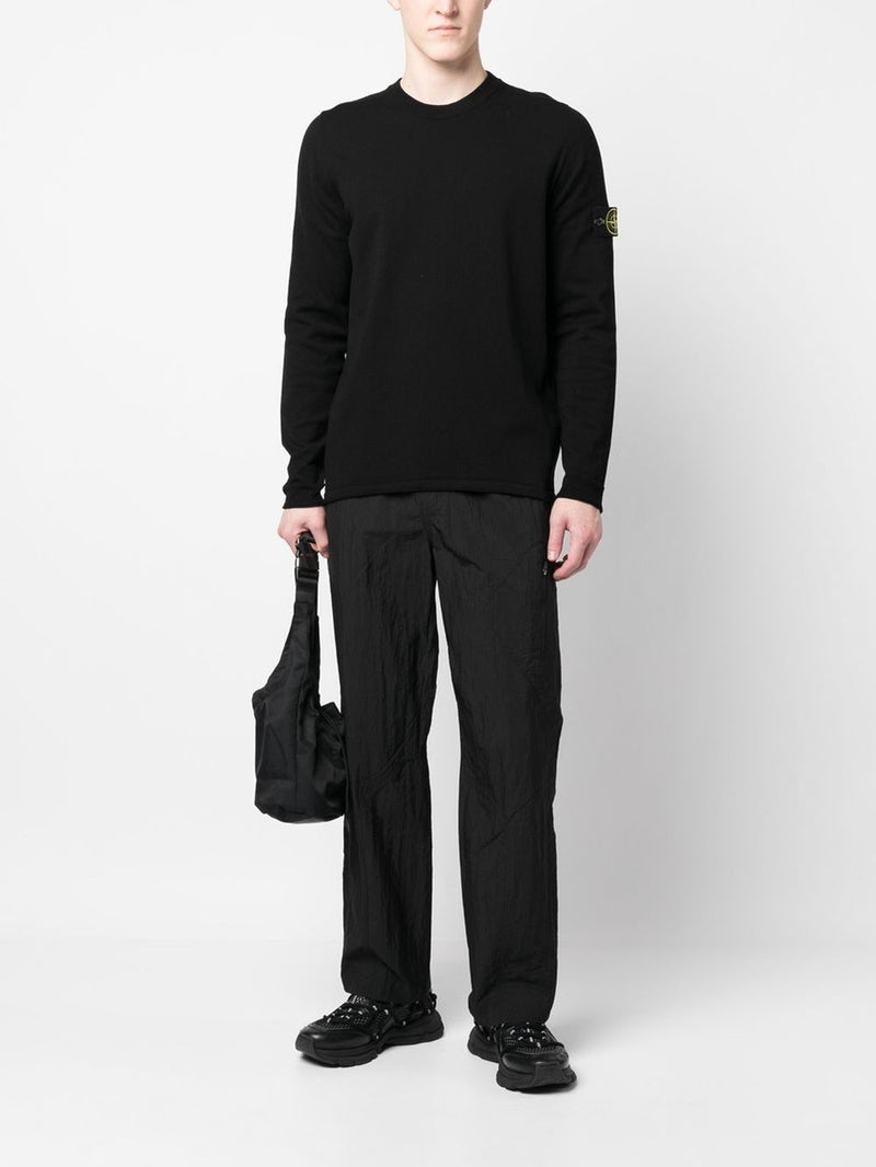 Stone Island Compass motif ribbed cuffs Cotton crewneck sweater | Urbalenti™ NYC