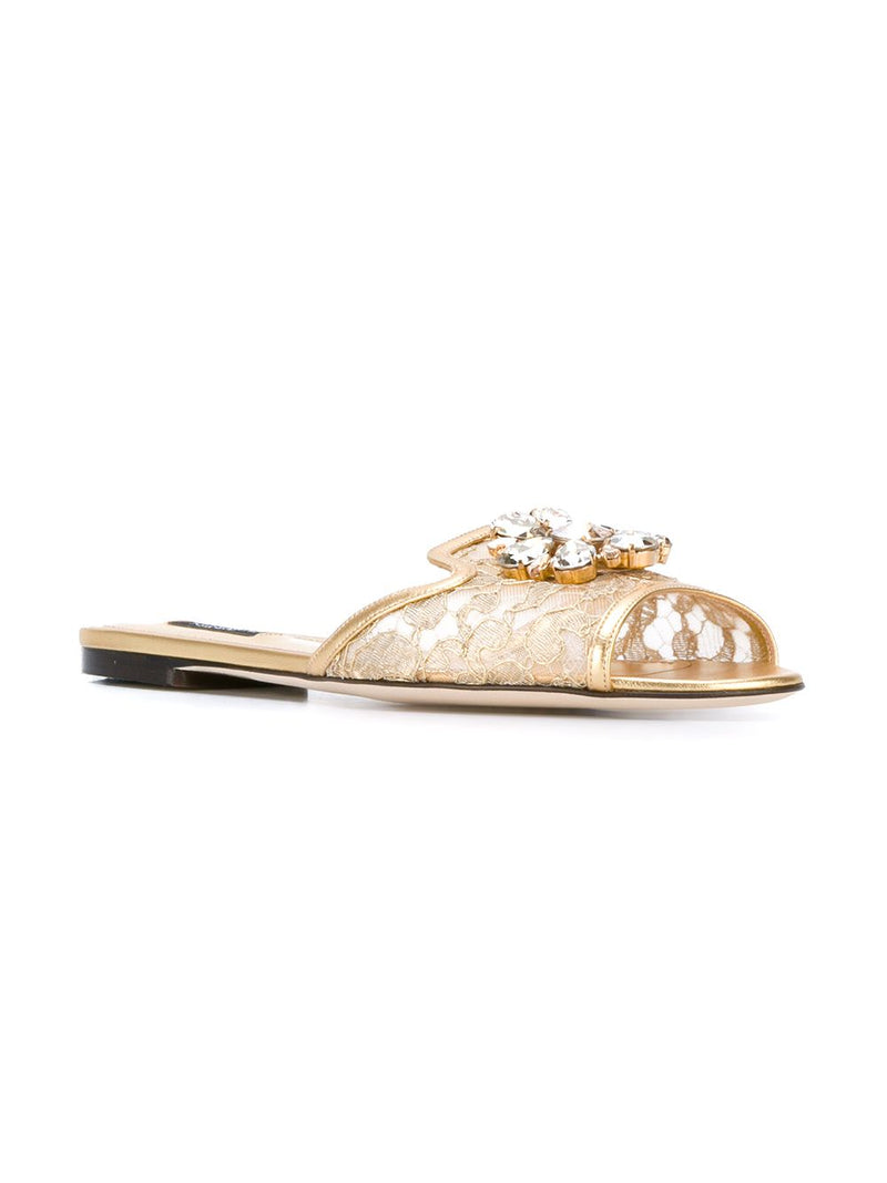 Dolce & Gabbana Rainbow slide in lurex lace with brooch | Urbalenti™ NYC