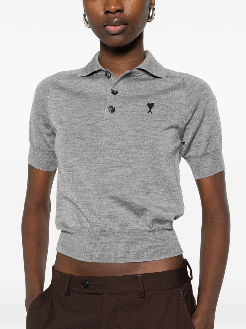 Ami Paris Ami De Coeur wool polo shirt | Urbalenti™ NYC