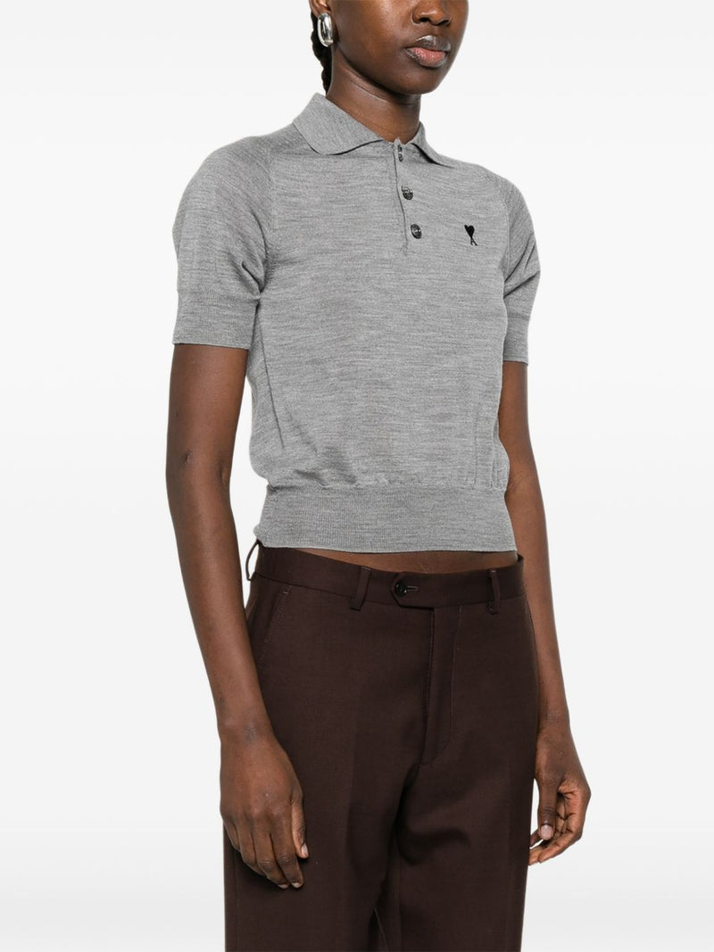 Ami Paris Ami De Coeur wool polo shirt | Urbalenti™ NYC