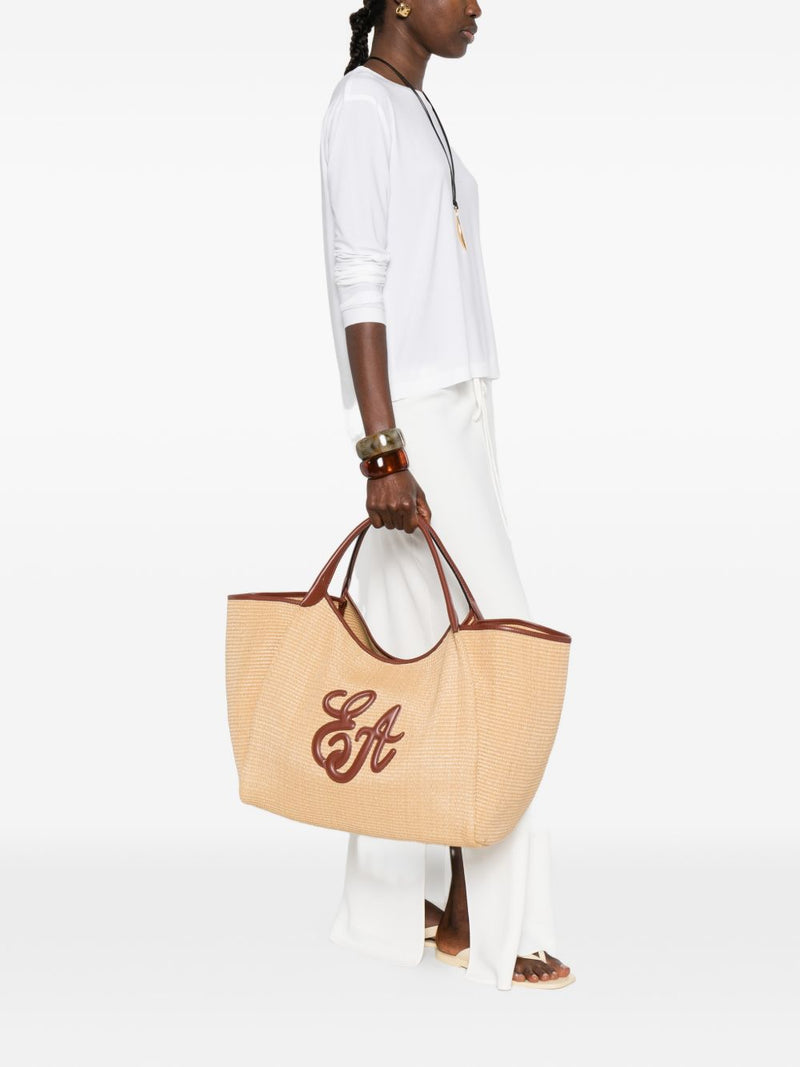Emporio Armani Large Woven Straw Shopper With Ea Logo | Urbalenti™ NYC