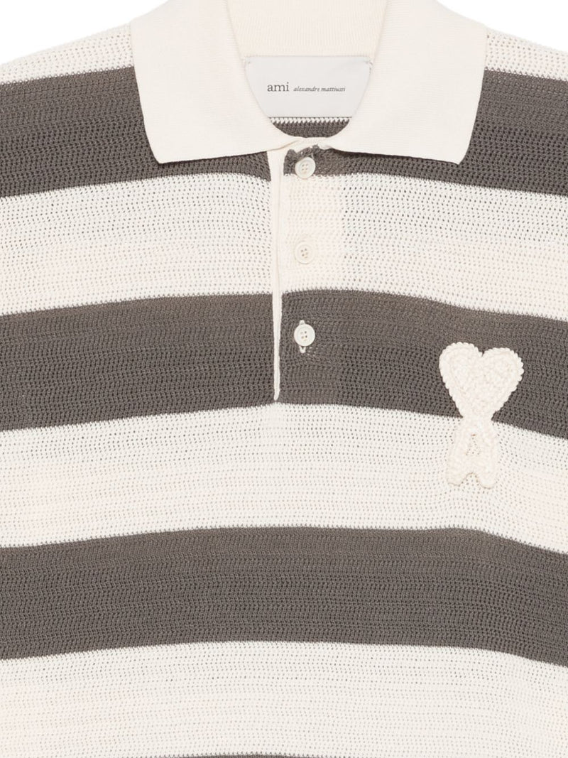 Ami Paris Ami De Coeur striped polo shirt | Urbalenti™ NYC