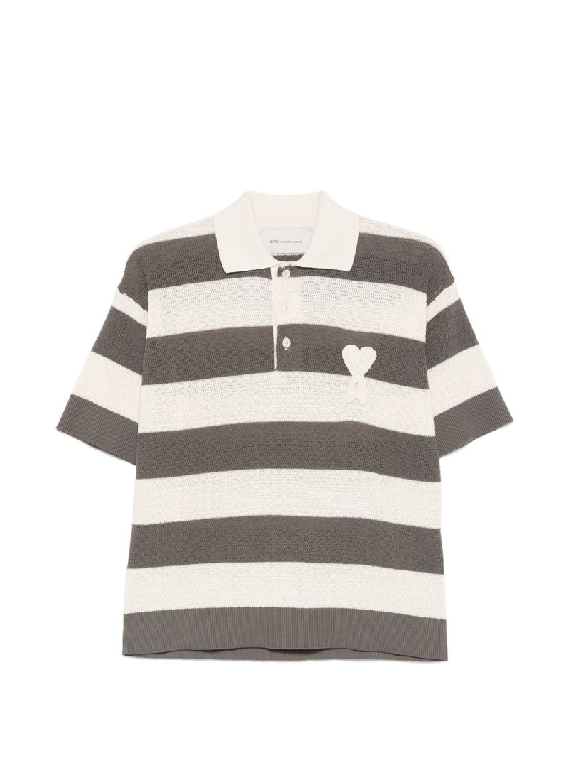 Ami Paris Ami De Coeur striped polo shirt | Urbalenti™ NYC