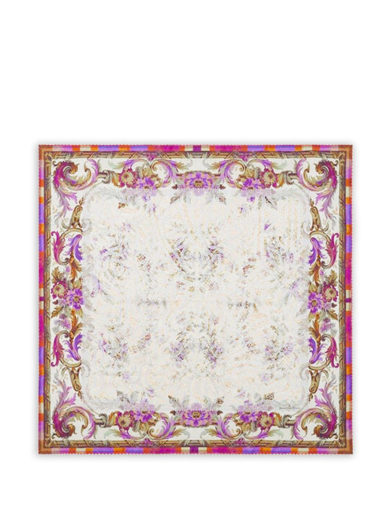 Pierre Louis Mascia Pierre Louis Mascia White, floral print, border detail Printed silk scarf