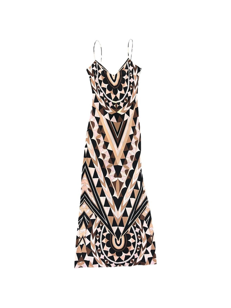 Pucci V-neck sleeveless slip-on style Printed silk long dress | Ur... | Urbalenti™ NYC