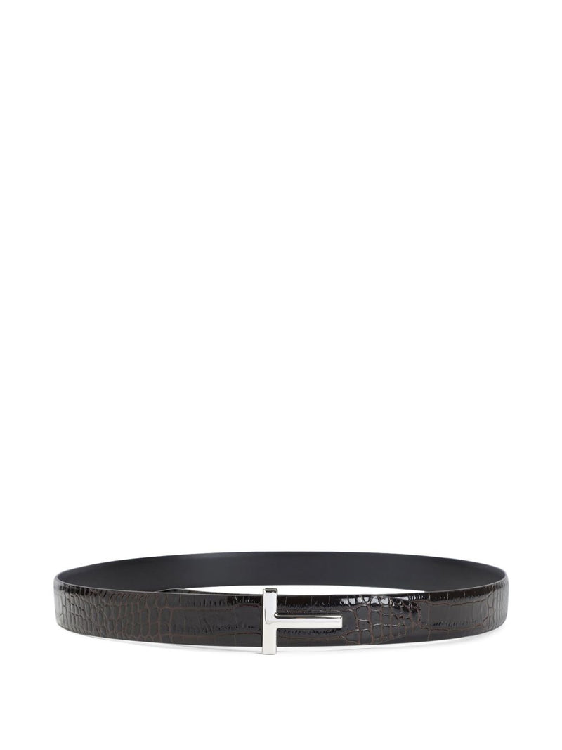 Tom Ford T-shaped buckle silver-tone hardware Leather belt | Urbalenti™ NYC