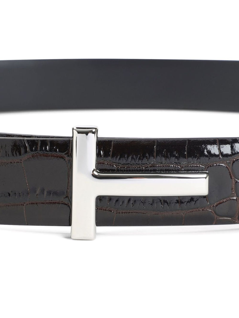 Tom Ford T-shaped buckle silver-tone hardware Leather belt | Urbalenti™ NYC