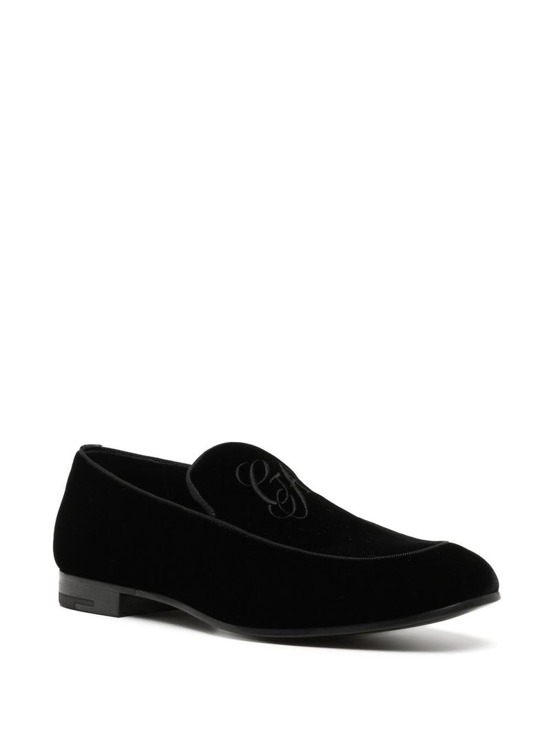 Giorgio Armani Giorgio Armani Embroidered logo velvet loafers