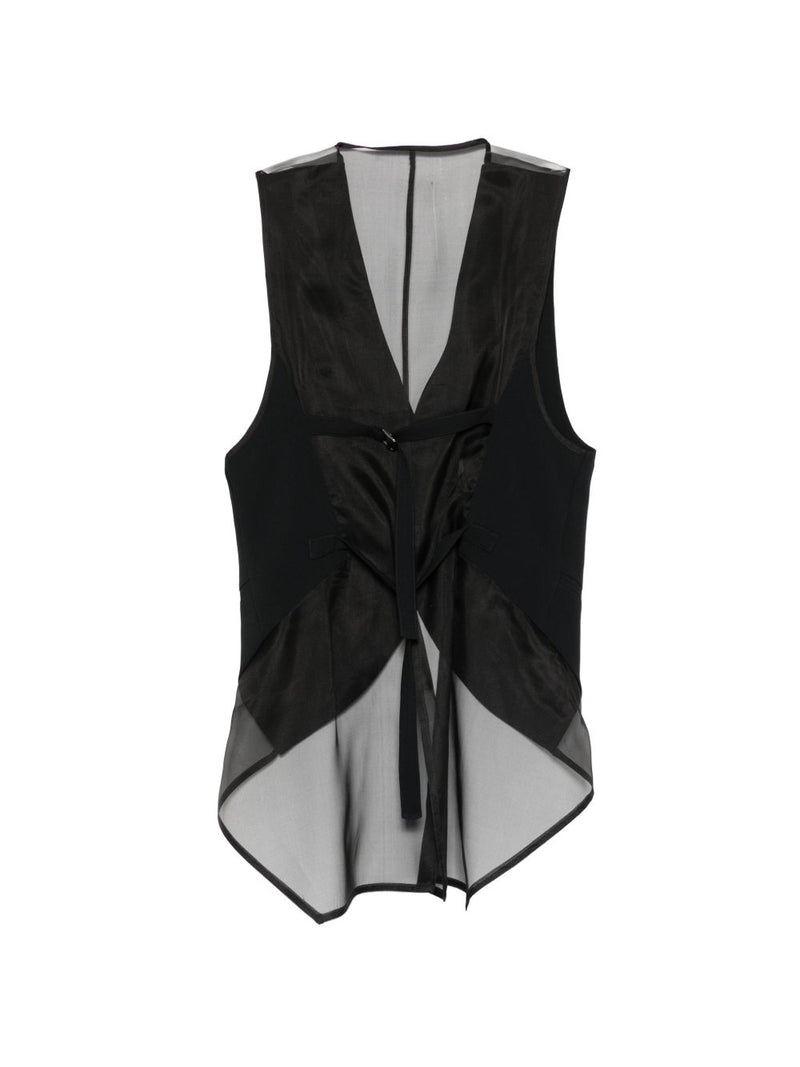 Emporio Armani V-neck sleeveless rear strap detail pointed hem | Urbalenti™ NYC