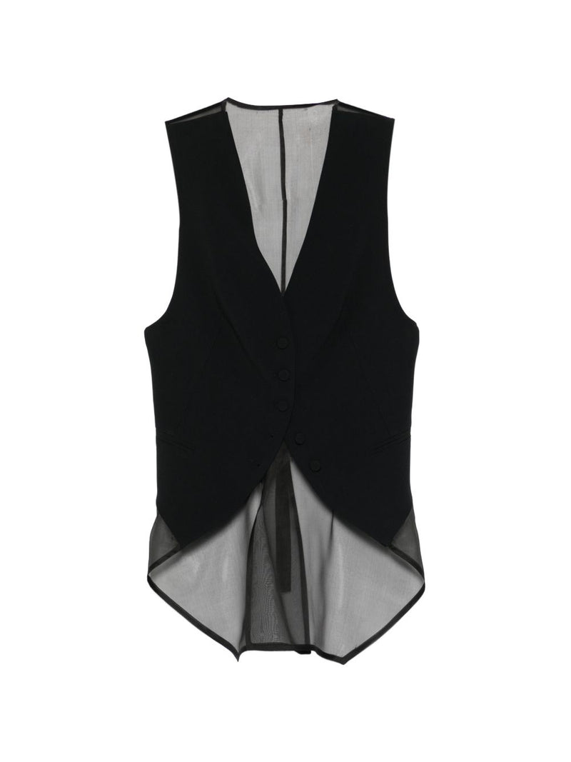 Emporio Armani V-neck sleeveless rear strap detail pointed hem | Urbalenti™ NYC