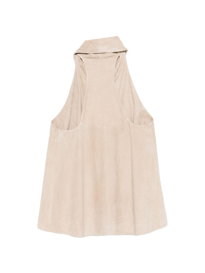 Emporio Armani Goat Leather Suede Sleeveless Top | Urbalenti™ NYC