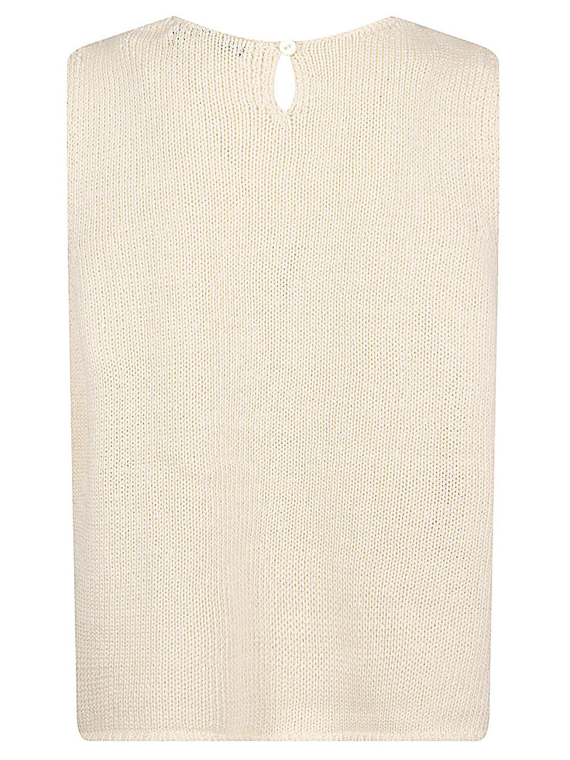 Back view of the 032C MIZUIRO Cotton Vest featuring a minimalist design with a keyhole opening, a staple piece from Urbalenti™ NYC for any season.