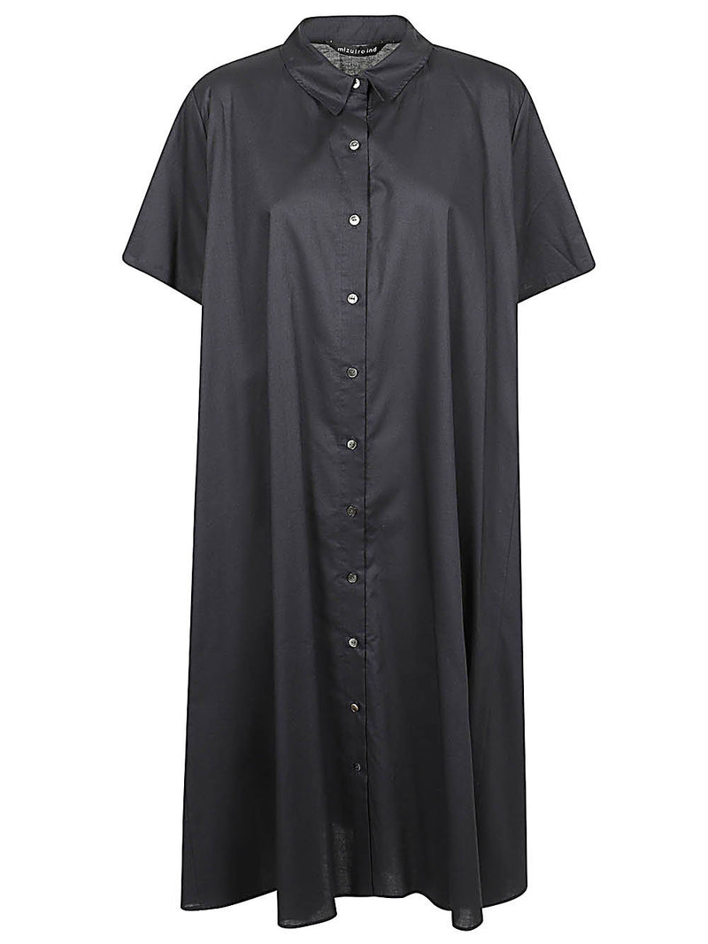 032C Mizuiro Half-Sleeve Cotton Chemisier Dress with Flared Silhouette