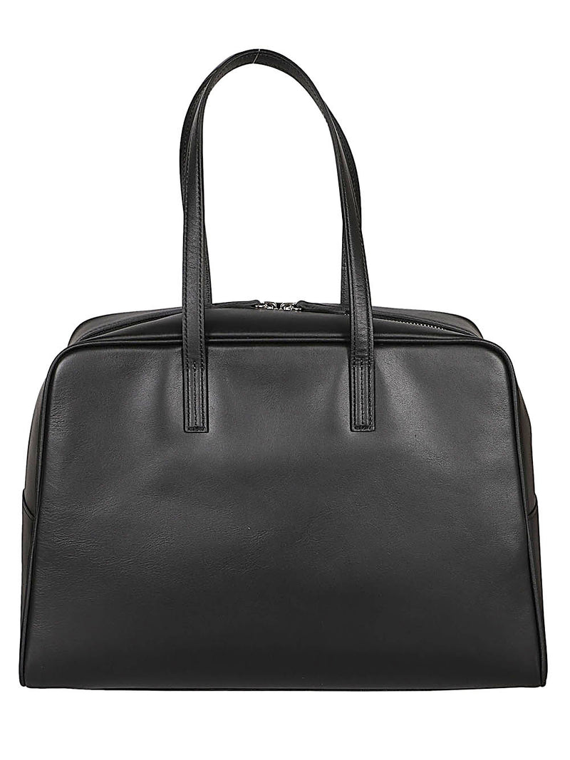 Bolso de Piel Negro 032C - Bolso Boston Grande con Cierre de Cremallera y Bolsillo Interior, 35x30x10 cm