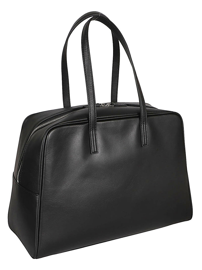 Bolso de Piel Negro 032C - Bolso Boston Grande con Cierre de Cremallera y Bolsillo Interior, 35x30x10 cm