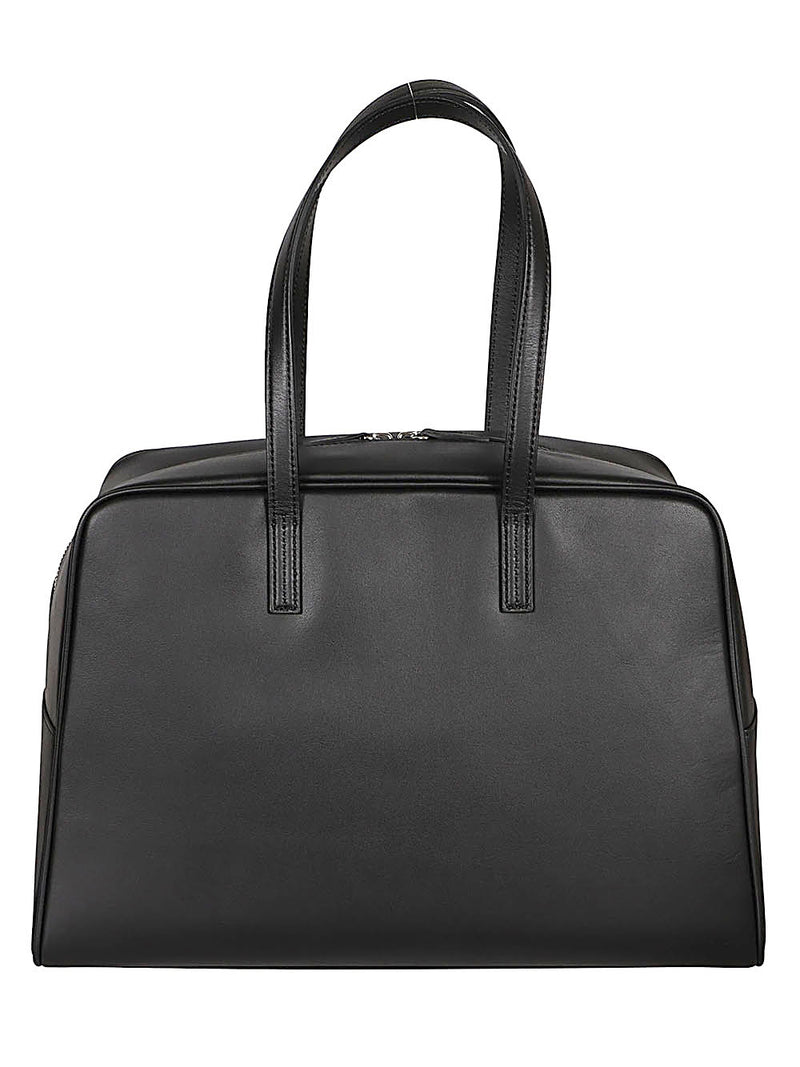 Bolso de Piel Negro 032C - Bolso Boston Grande con Cierre de Cremallera y Bolsillo Interior, 35x30x10 cm