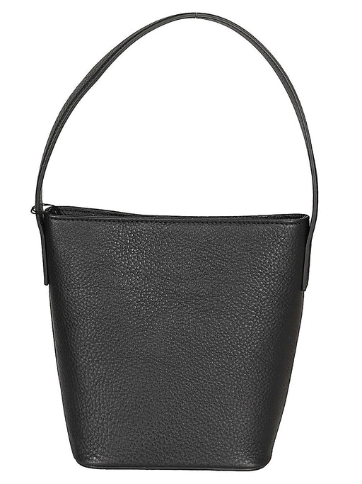 Front view of 032C Black Leather Handbag With Magnetic Closure, Internal Pocket - 23Cm Width, 24Cm Height, showcasing its sleek design and premium leather craftsmanship.