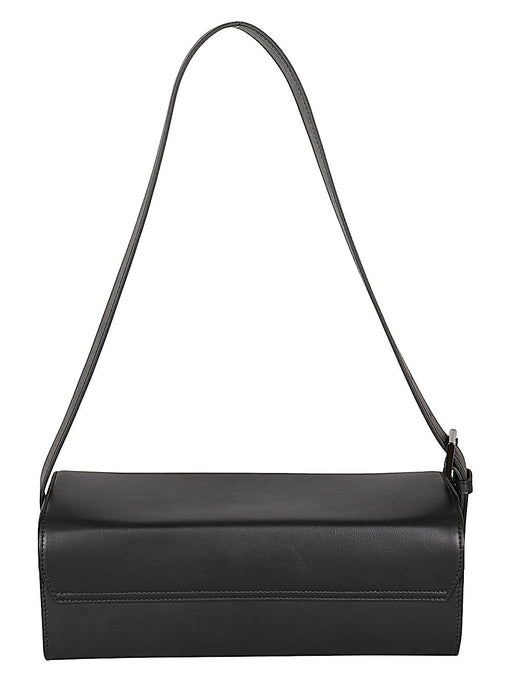 Front view of the 032C MIZUIRO Black Leather Shoulder Bag, emphasizing its minimalist rectangular shape and premium black leather finish, perfect for stylish outings.